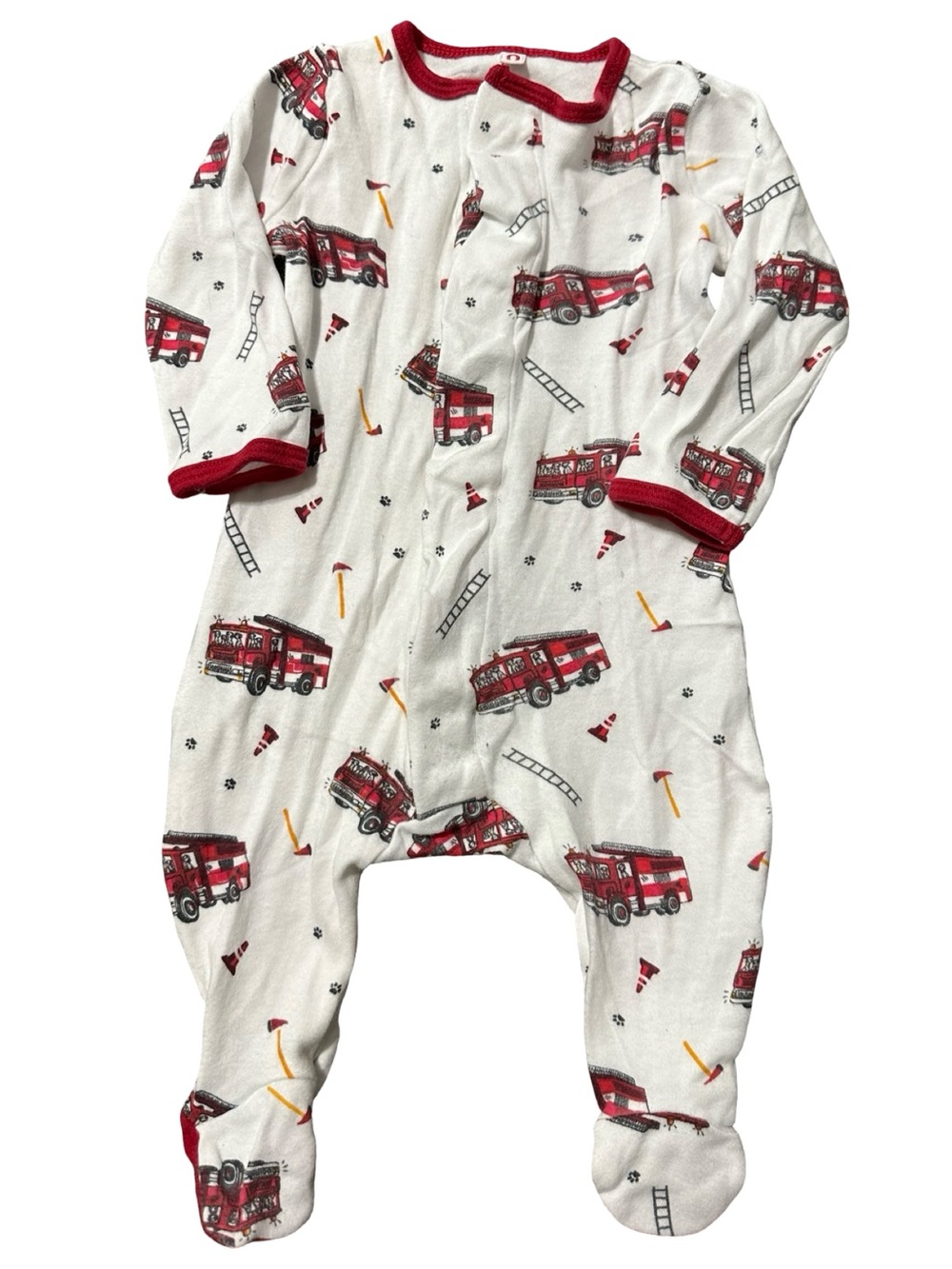 Magnetic Me Infant Size 3 6 mos Red and White Firetruck Print Footed One Piece